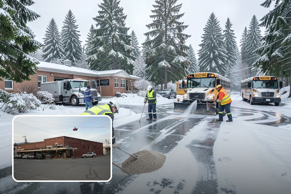 Car Dealership Snow Plowing in Sedro-Woolley, Skagit County, WA - Inventory rows cleared without scraping vehicles