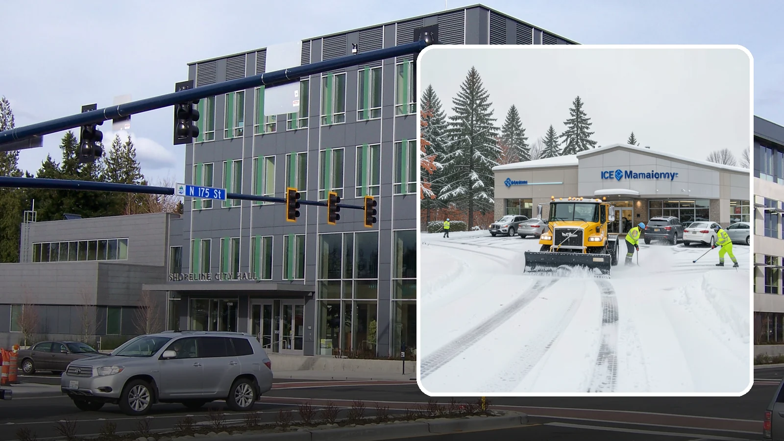 Car Dealership Snow Plowing in Shoreline, King County, WA - We plow dealership lots, showroom entrances, and service drives while working carefully around your inventory.
