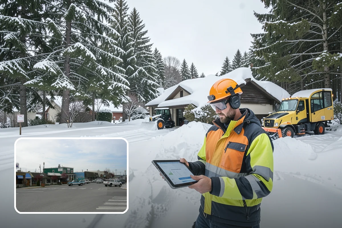 Car Dealership Snow Plowing in Stanwood, Snohomish County, WA - Inventory rows cleared without scraping vehicles