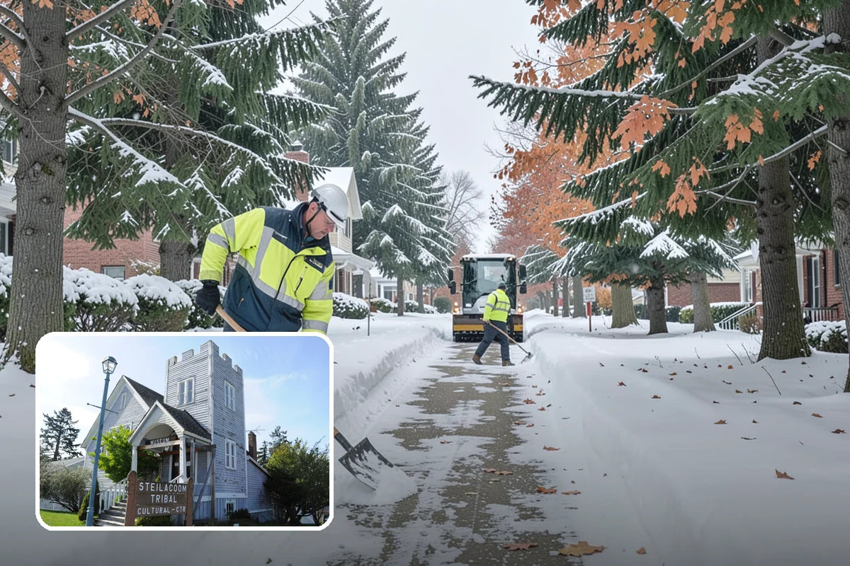 Car Dealership Snow Plowing in Steilacoom, Pierce County, WA - Inventory rows cleared without scraping vehicles