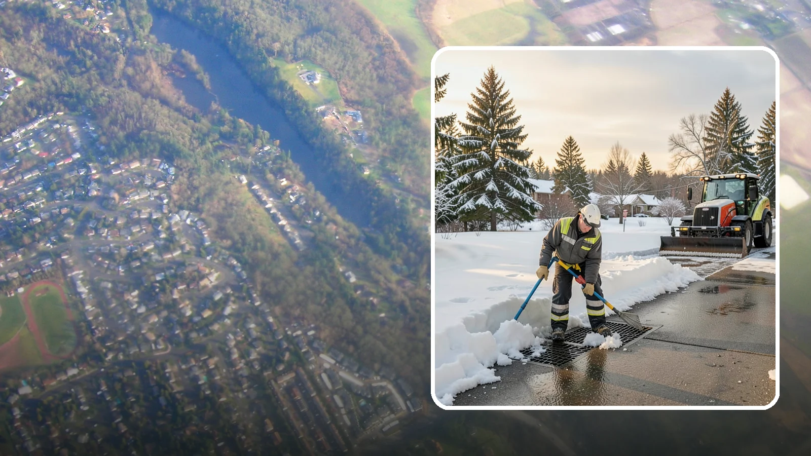 Catch Basin Snow Clearing in Algona, King County, WA - We keep catch basins and storm grates open so meltwater and rain drain instead of flooding your lot.