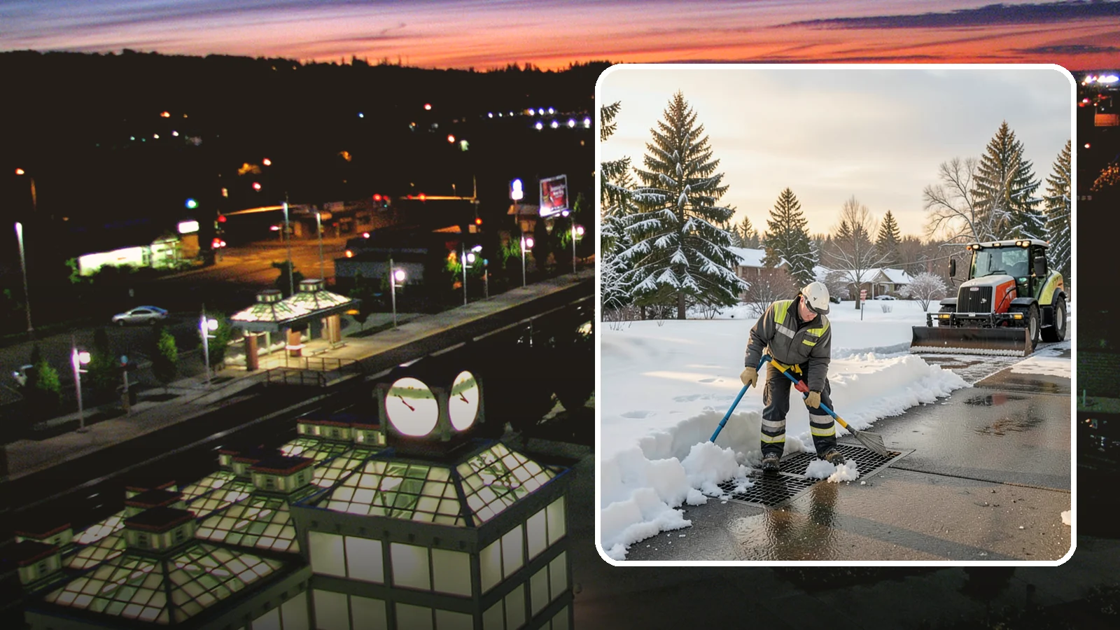 Catch Basin Snow Clearing in Auburn, King County, WA - We keep catch basins and storm grates open so meltwater and rain drain instead of flooding your lot.