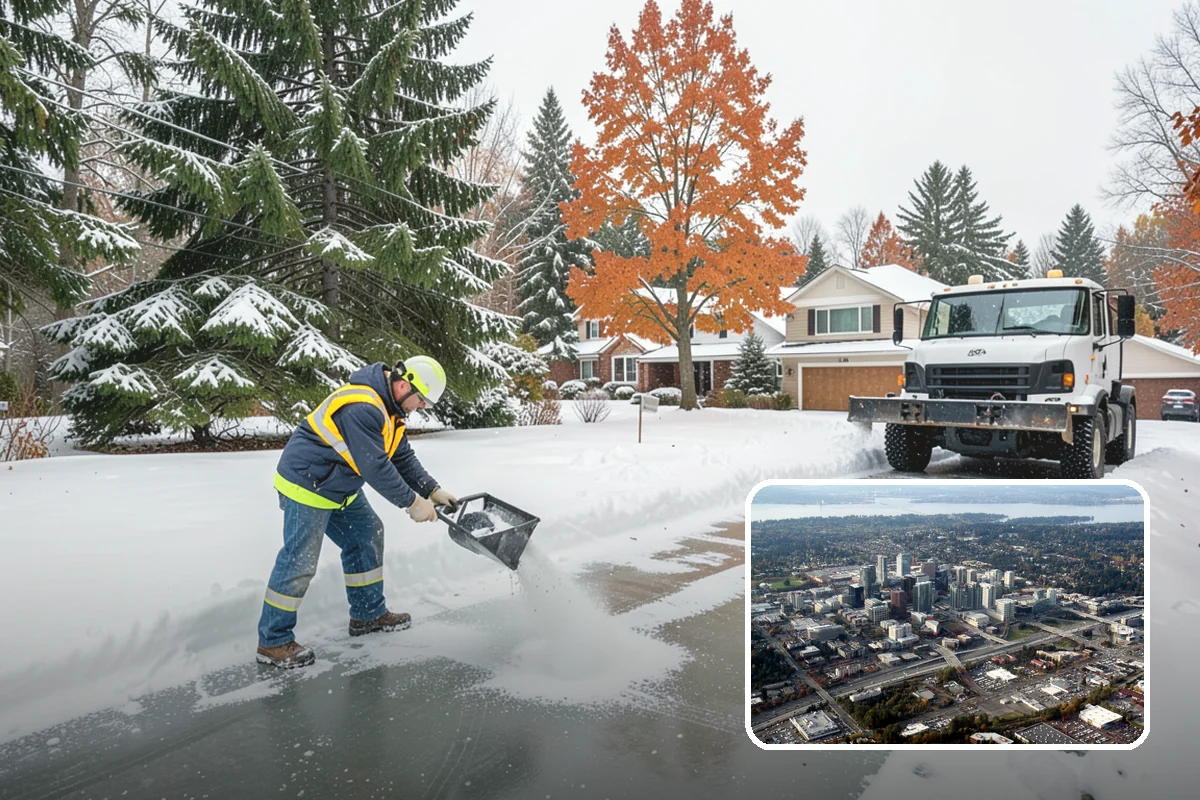 Catch Basin Snow Clearing in Bellevue, King County, WA - Prevents ponding and flooding during thaws and rain events