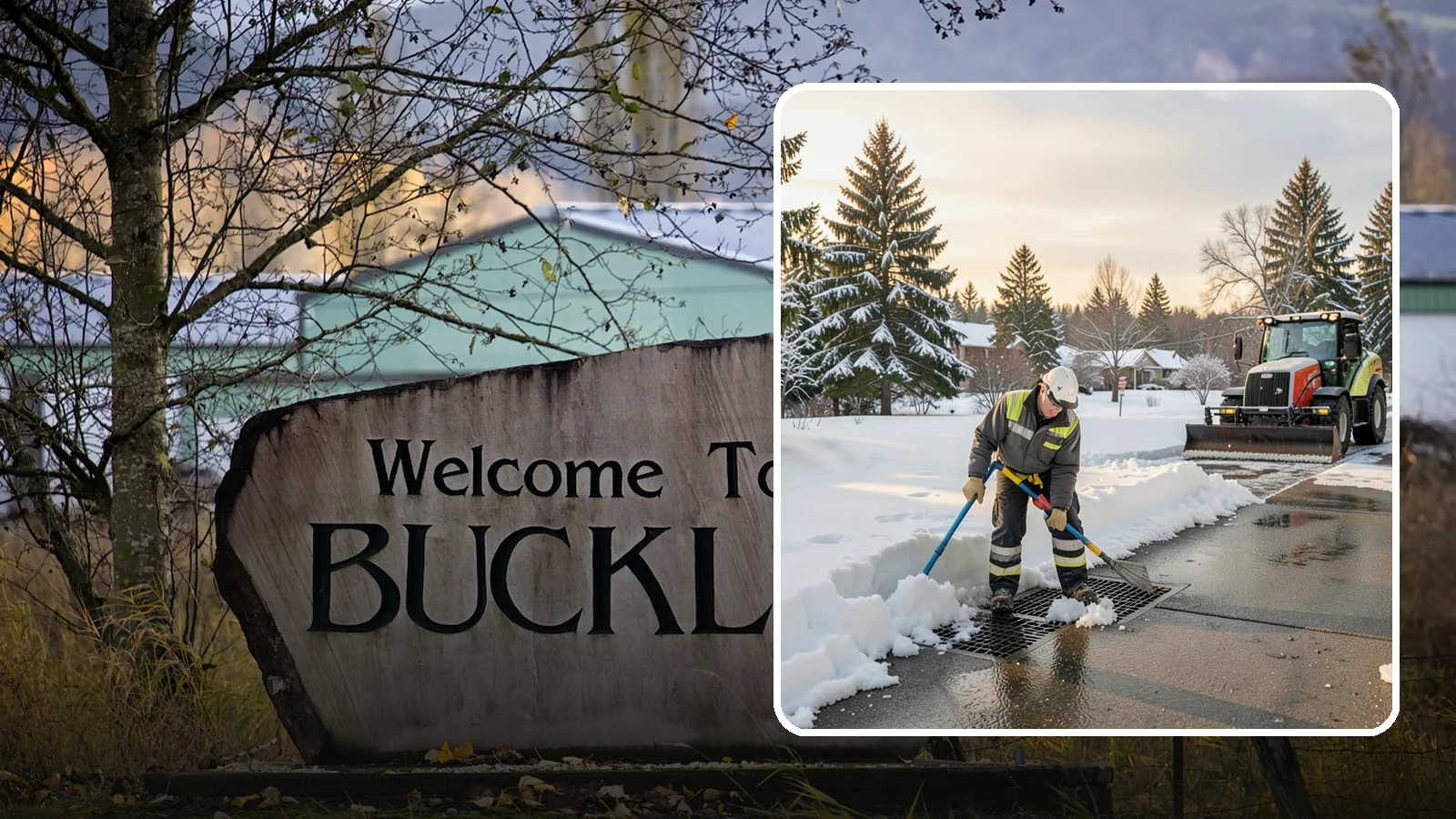 Catch Basin Snow Clearing in Buckley, Pierce County, WA - We keep catch basins and storm grates open so meltwater and rain drain instead of flooding your lot.