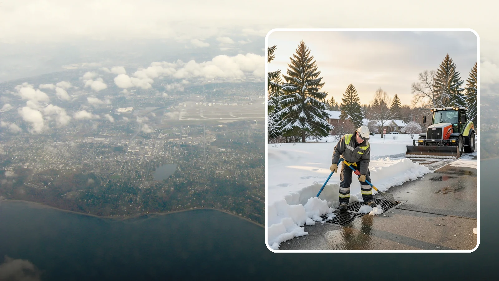 Catch Basin Snow Clearing in Burien, King County, WA - We keep catch basins and storm grates open so meltwater and rain drain instead of flooding your lot.