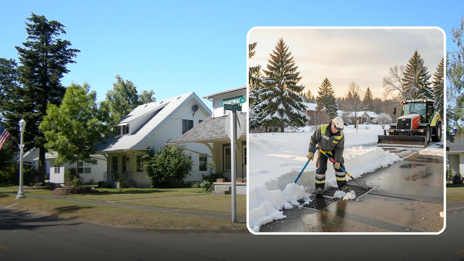 Catch Basin Snow Clearing in DuPont, Pierce County, WA - We keep catch basins and storm grates open so meltwater and rain drain instead of flooding your lot.