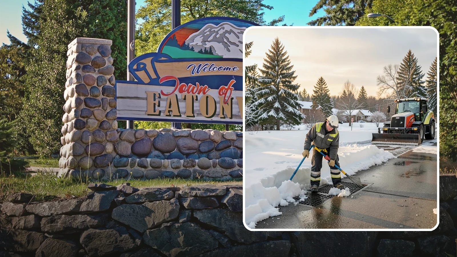 Catch Basin Snow Clearing in Eatonville, Pierce County, WA - We keep catch basins and storm grates open so meltwater and rain drain instead of flooding your lot.