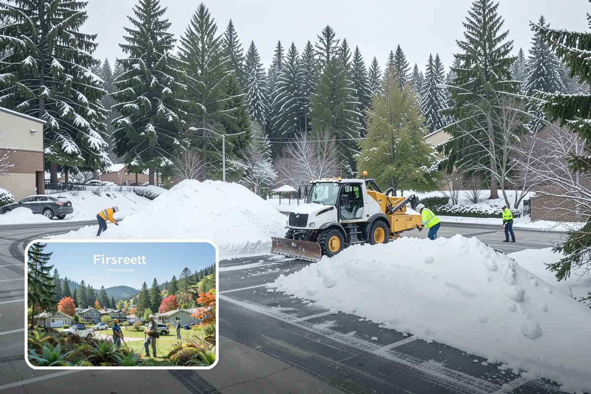 Catch Basin Snow Clearing in Fircrest, Pierce County, WA - Prevents ponding and flooding during thaws and rain events