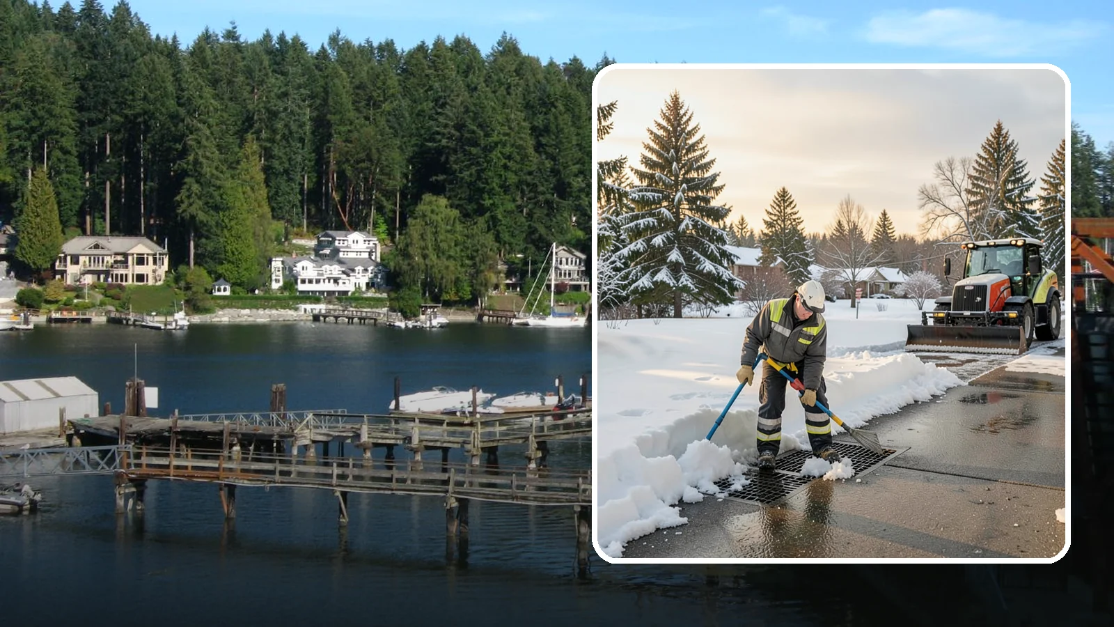 Catch Basin Snow Clearing in Gig Harbor, Pierce County, WA - We keep catch basins and storm grates open so meltwater and rain drain instead of flooding your lot.