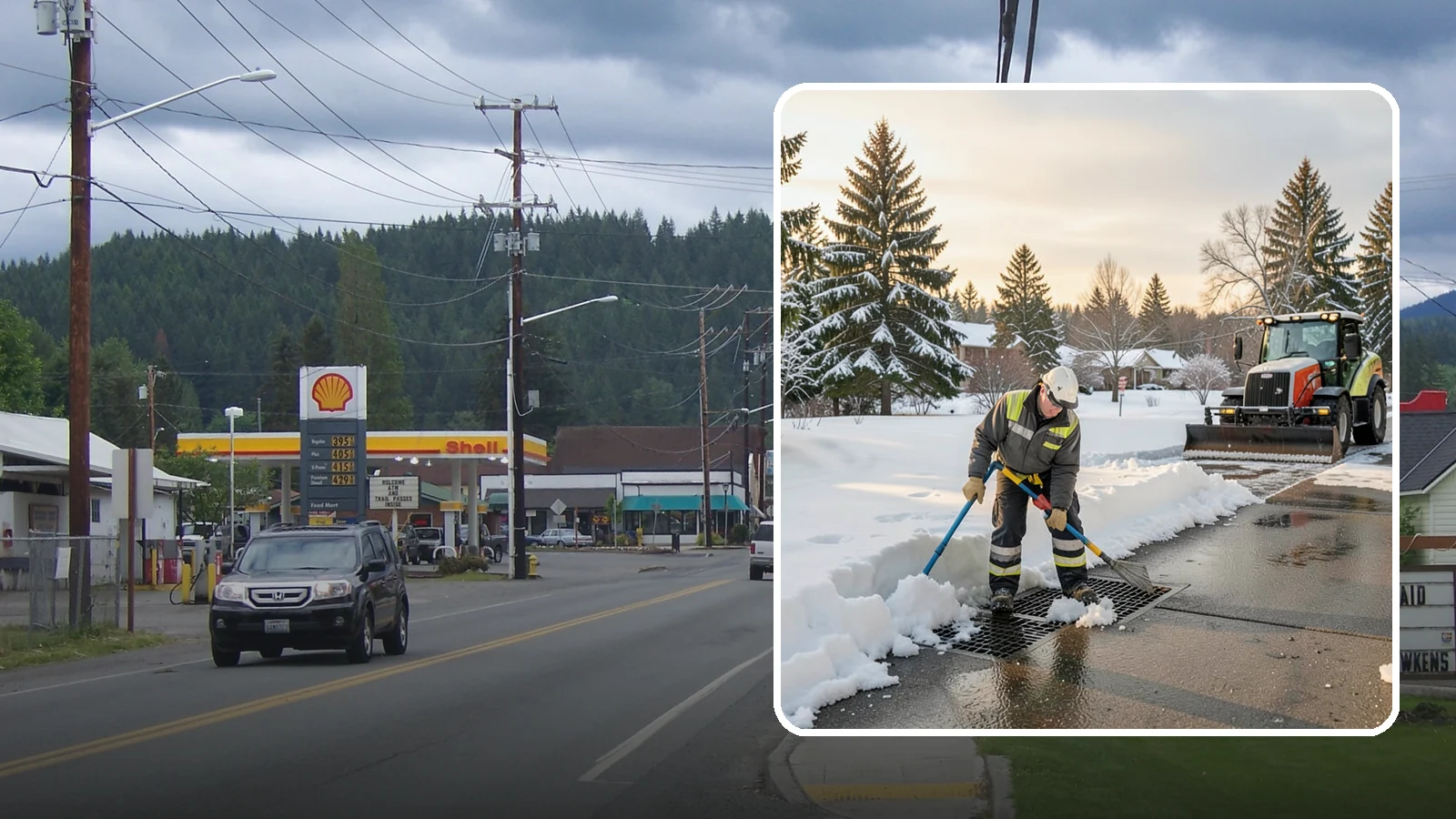 Catch Basin Snow Clearing in Granite Falls, Snohomish County, WA - We keep catch basins and storm grates open so meltwater and rain drain instead of flooding your lot.