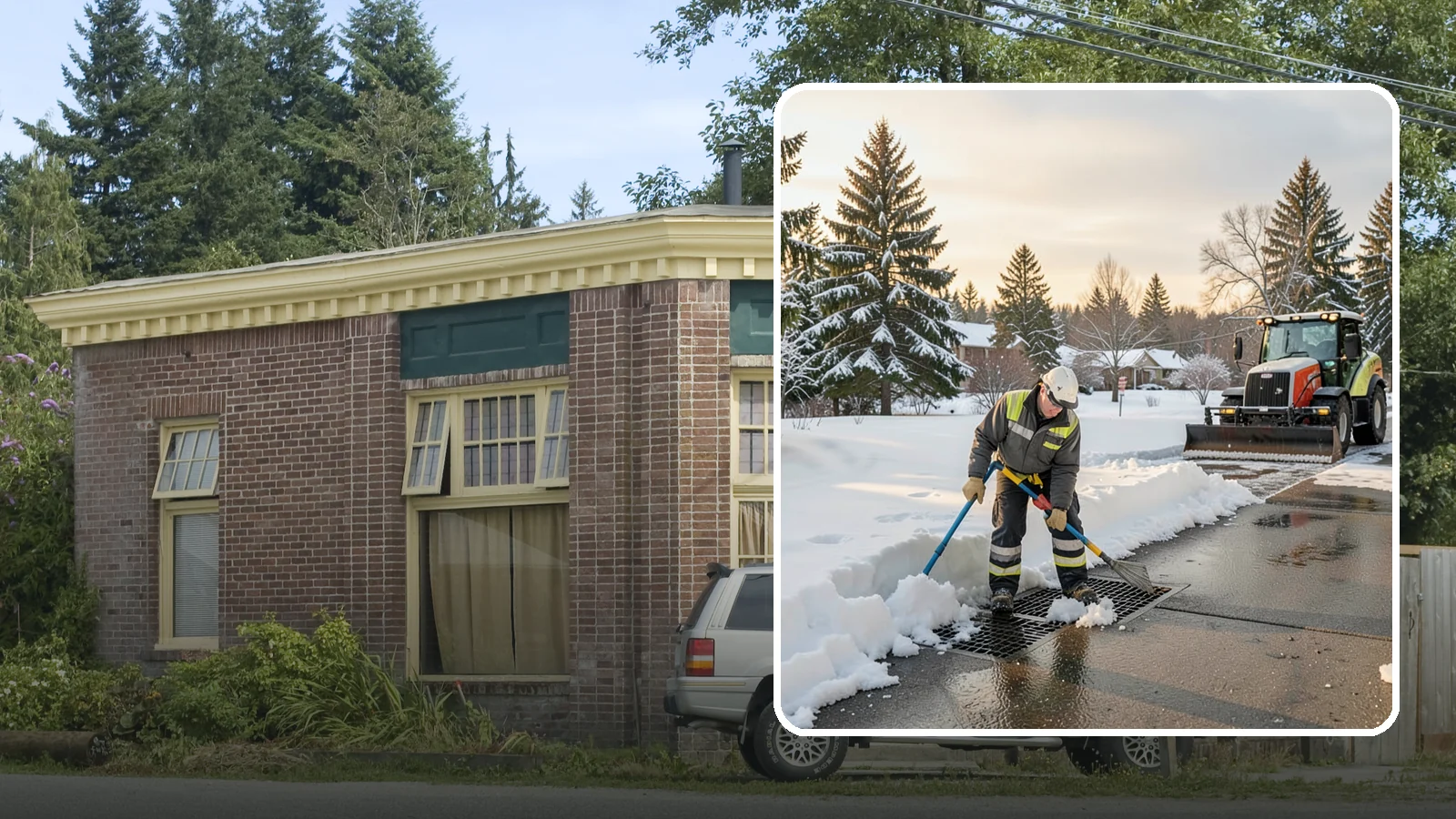 Catch Basin Snow Clearing in Hamilton, Skagit County, WA - We keep catch basins and storm grates open so meltwater and rain drain instead of flooding your lot.