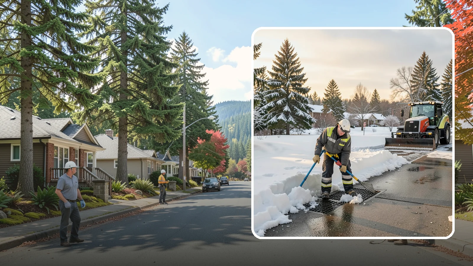 Catch Basin Snow Clearing in Hunts Point, King County, WA - We keep catch basins and storm grates open so meltwater and rain drain instead of flooding your lot.