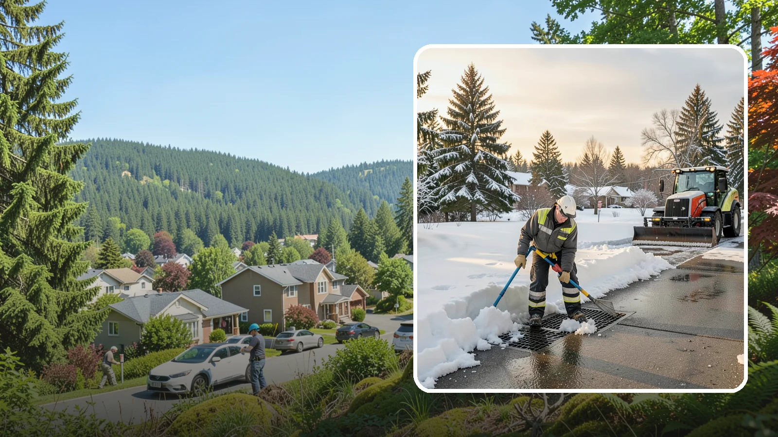 Catch Basin Snow Clearing in Index, Snohomish County, WA - We keep catch basins and storm grates open so meltwater and rain drain instead of flooding your lot.