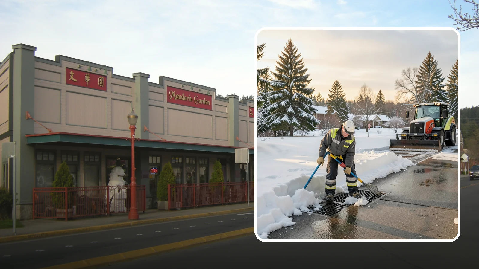 Catch Basin Snow Clearing in Issaquah, King County, WA - We keep catch basins and storm grates open so meltwater and rain drain instead of flooding your lot.