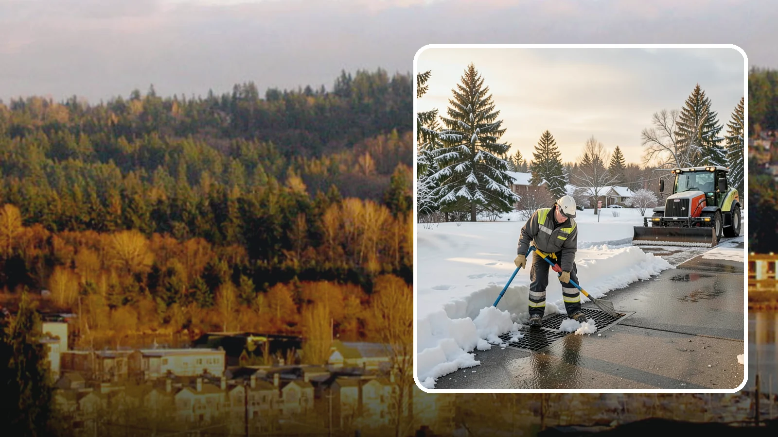 Catch Basin Snow Clearing in Kenmore, King County, WA - We keep catch basins and storm grates open so meltwater and rain drain instead of flooding your lot.
