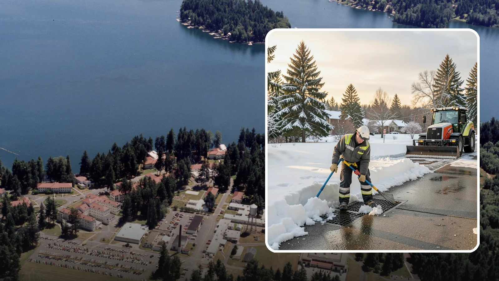 Catch Basin Snow Clearing in Lakewood, Pierce County, WA - We keep catch basins and storm grates open so meltwater and rain drain instead of flooding your lot.