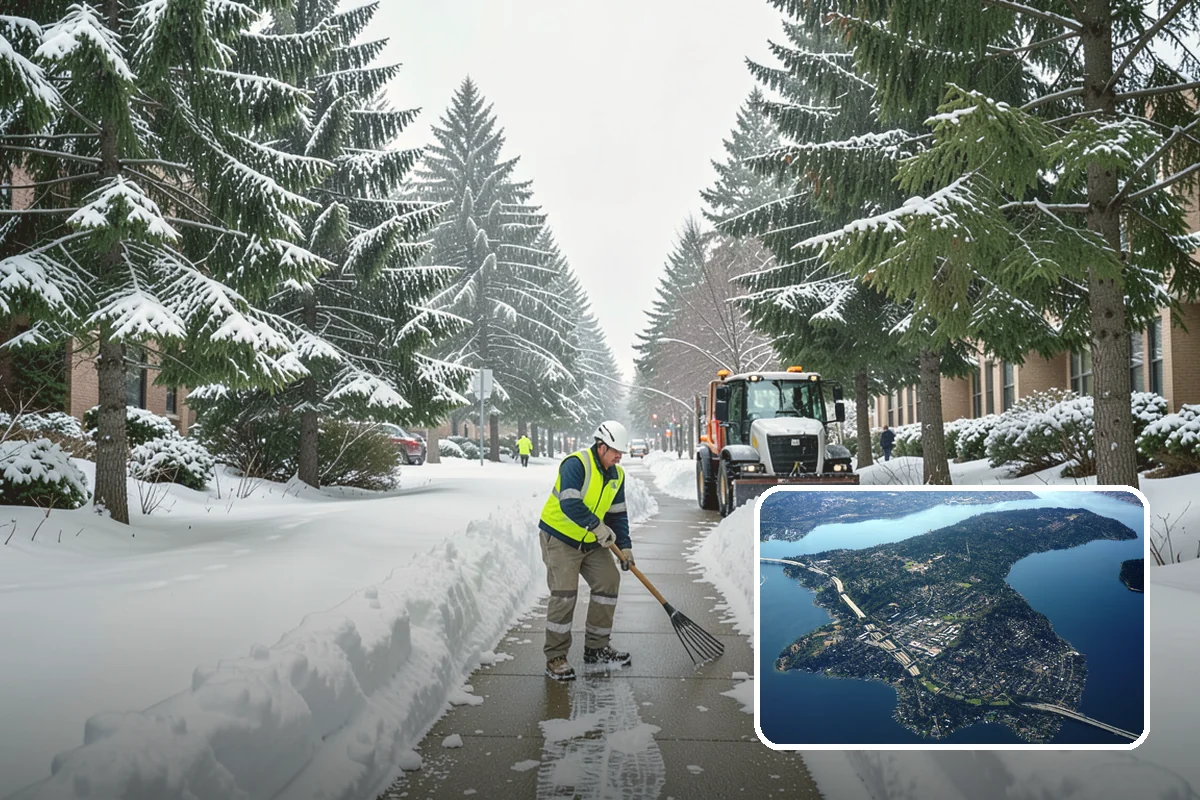 Catch Basin Snow Clearing in Mercer Island, King County, WA - Prevents ponding and flooding during thaws and rain events