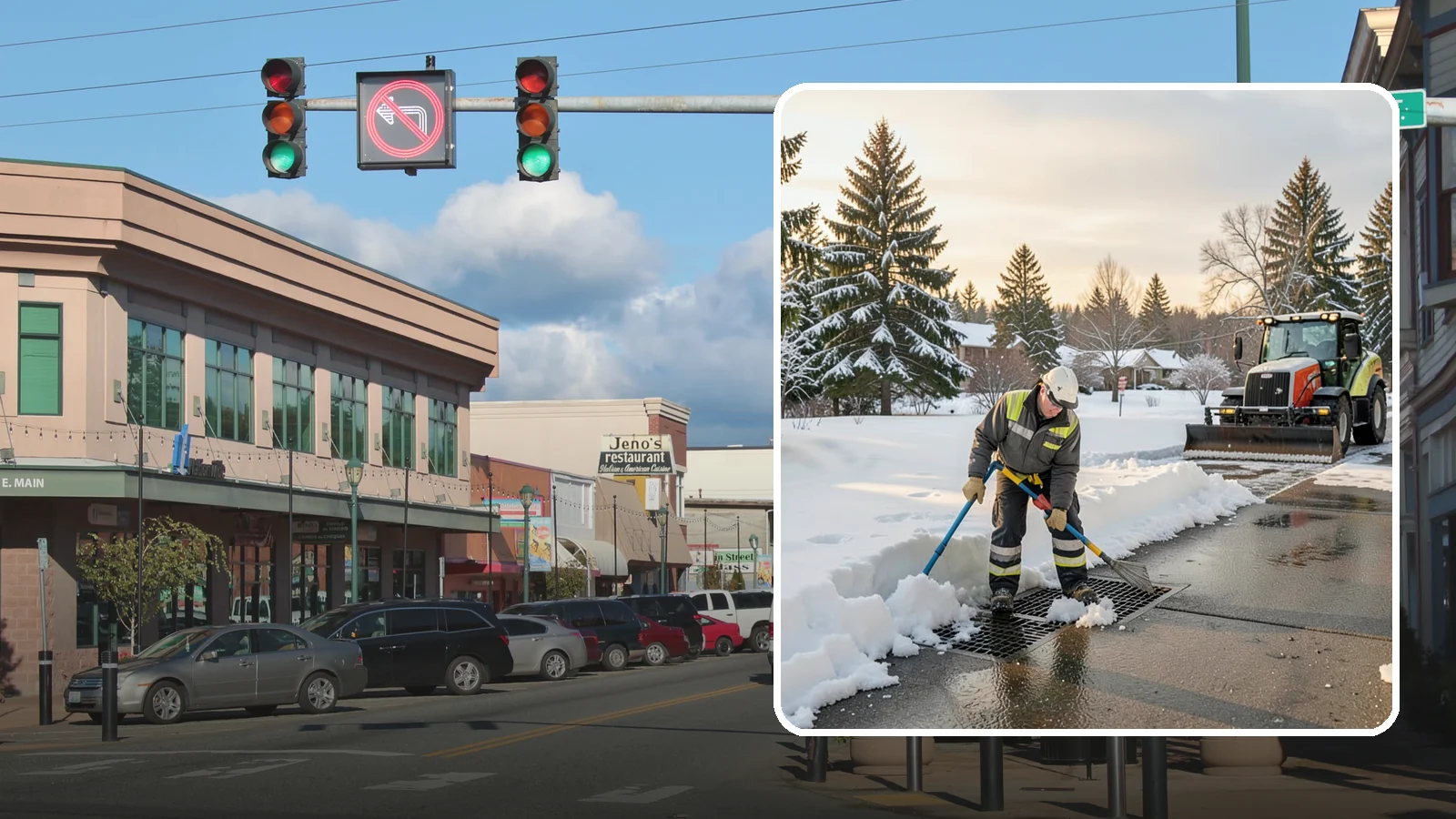 Catch Basin Snow Clearing in Monroe, Snohomish County, WA - We keep catch basins and storm grates open so meltwater and rain drain instead of flooding your lot.