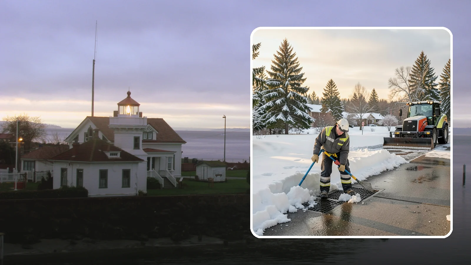 Catch Basin Snow Clearing in Mukilteo, Snohomish County, WA - We keep catch basins and storm grates open so meltwater and rain drain instead of flooding your lot.