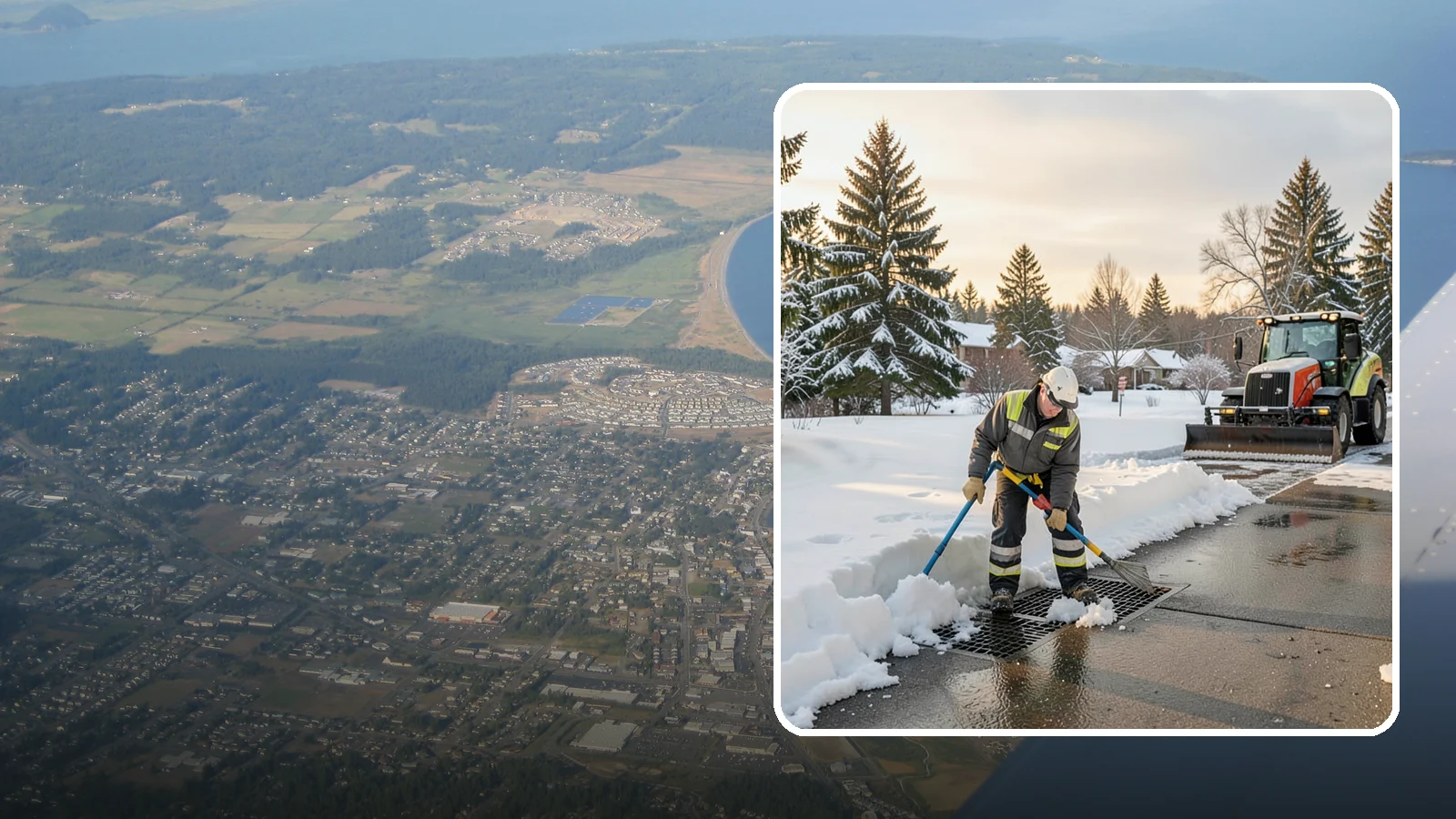 Catch Basin Snow Clearing in Oak Harbor, Island County, WA - We keep catch basins and storm grates open so meltwater and rain drain instead of flooding your lot.