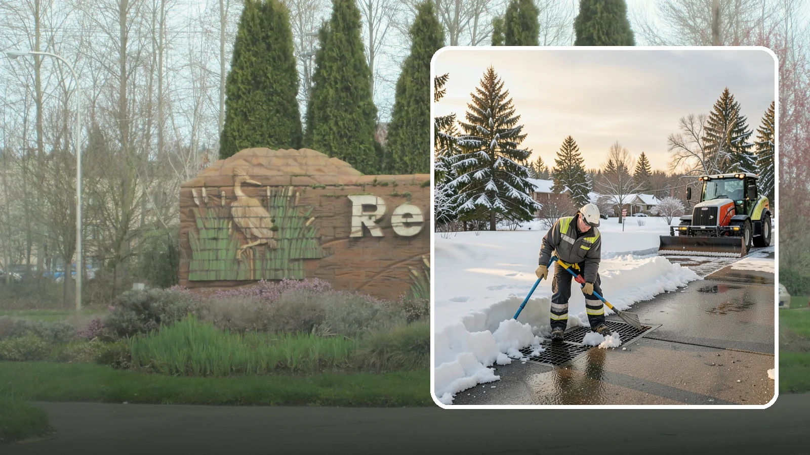 Catch Basin Snow Clearing in Renton, King County, WA - We keep catch basins and storm grates open so meltwater and rain drain instead of flooding your lot.