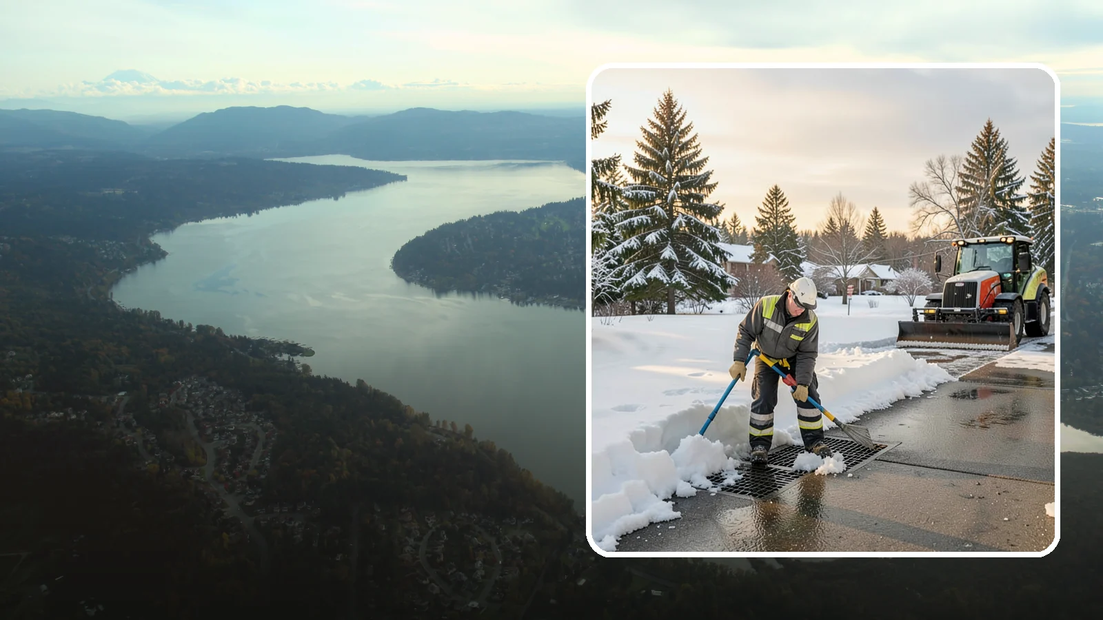 Catch Basin Snow Clearing in Sammamish, King County, WA - We keep catch basins and storm grates open so meltwater and rain drain instead of flooding your lot.