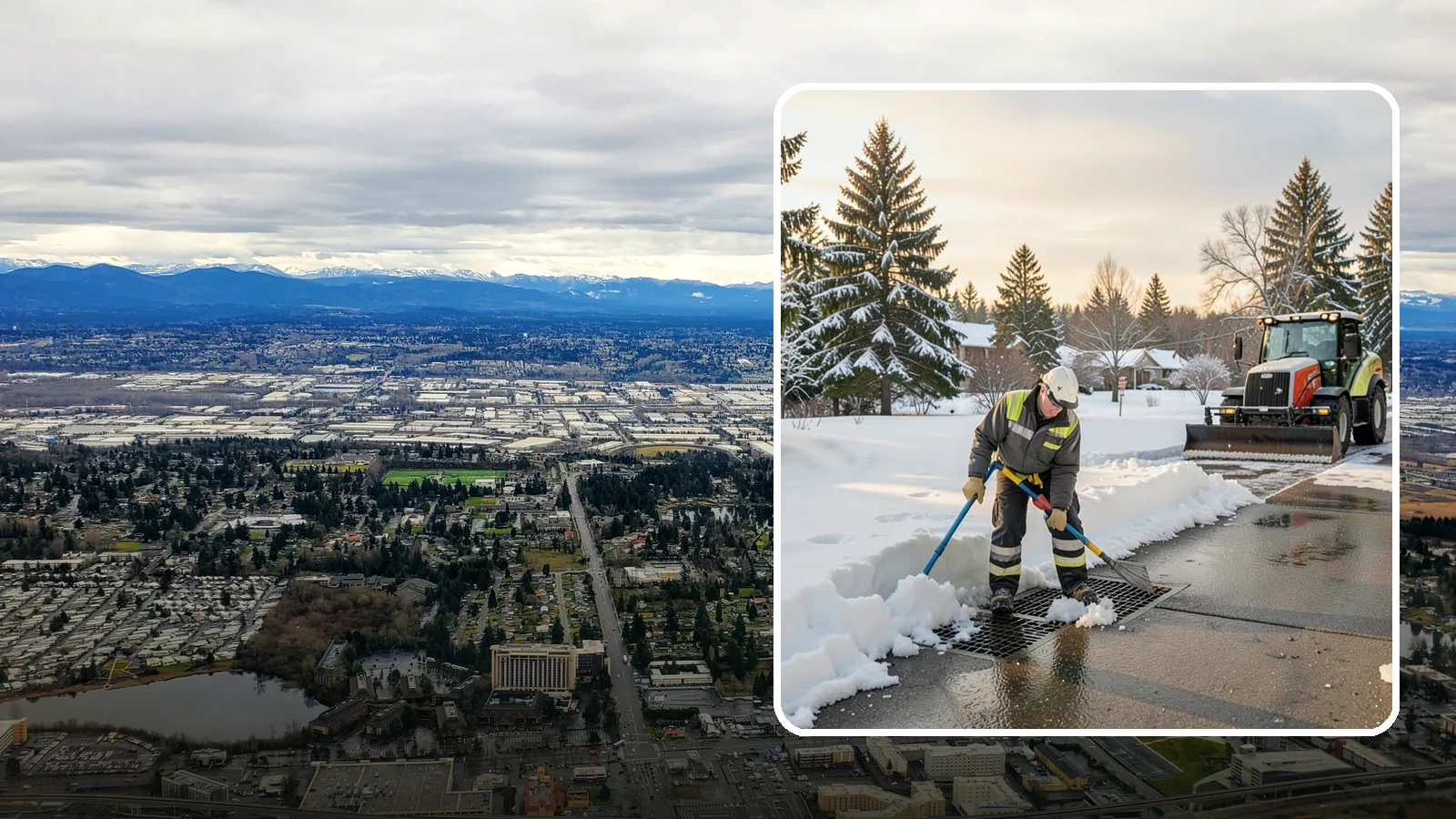 Catch Basin Snow Clearing in SeaTac, King County, WA - We keep catch basins and storm grates open so meltwater and rain drain instead of flooding your lot.