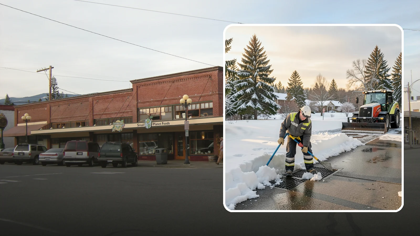 Catch Basin Snow Clearing in Sedro-Woolley, Skagit County, WA - We keep catch basins and storm grates open so meltwater and rain drain instead of flooding your lot.