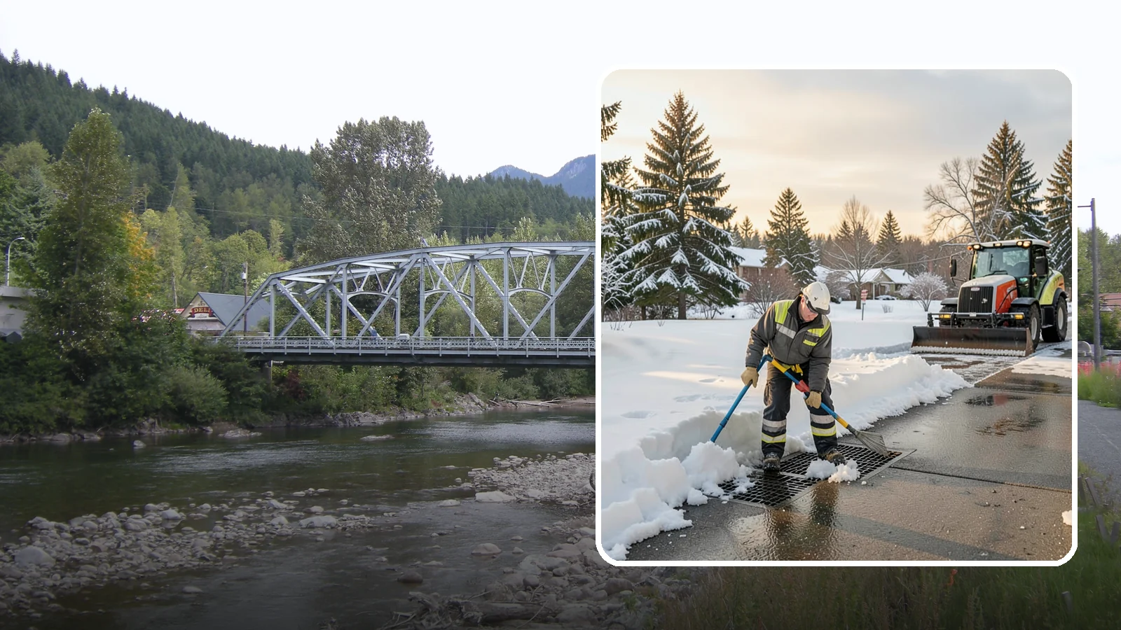 Catch Basin Snow Clearing in Skykomish, King County, WA - We keep catch basins and storm grates open so meltwater and rain drain instead of flooding your lot.