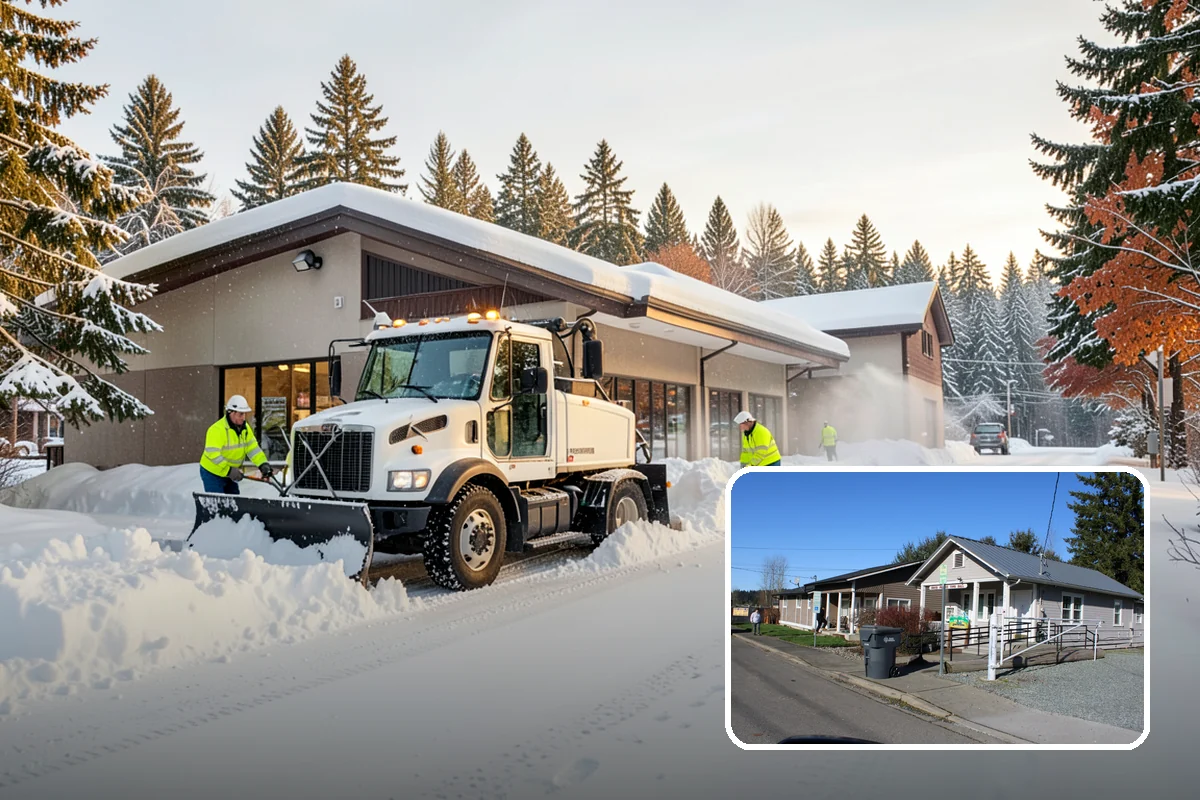 Catch Basin Snow Clearing in South Prairie, Pierce County, WA - Prevents ponding and flooding during thaws and rain events