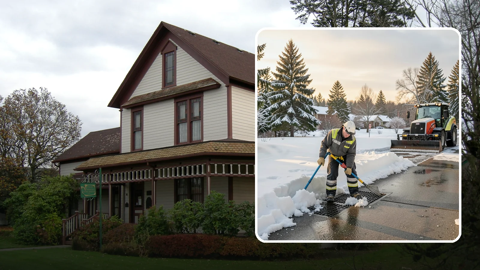 Catch Basin Snow Clearing in Sumner, Pierce County, WA - We keep catch basins and storm grates open so meltwater and rain drain instead of flooding your lot.