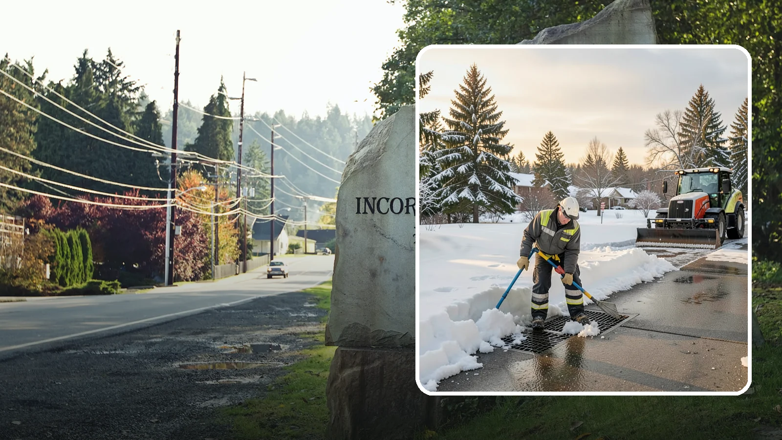 Catch Basin Snow Clearing in Wilkeson, Pierce County, WA - We keep catch basins and storm grates open so meltwater and rain drain instead of flooding your lot.