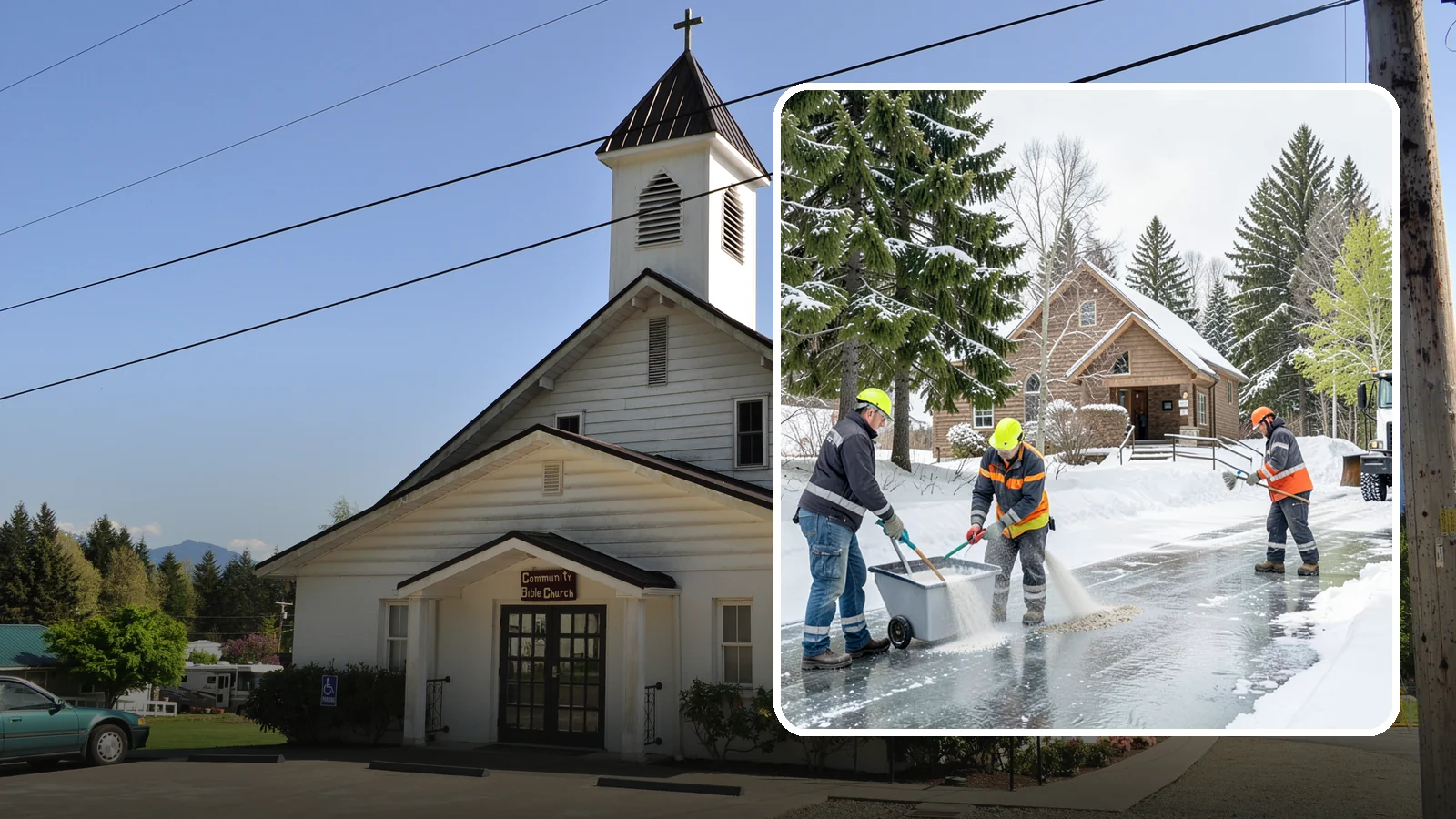 Church Deicing in Concrete, Skagit County, WA - Deicing for churches and worship centers, keeping entrances, ramps, and lots safe for congregations that gather early on frozen...