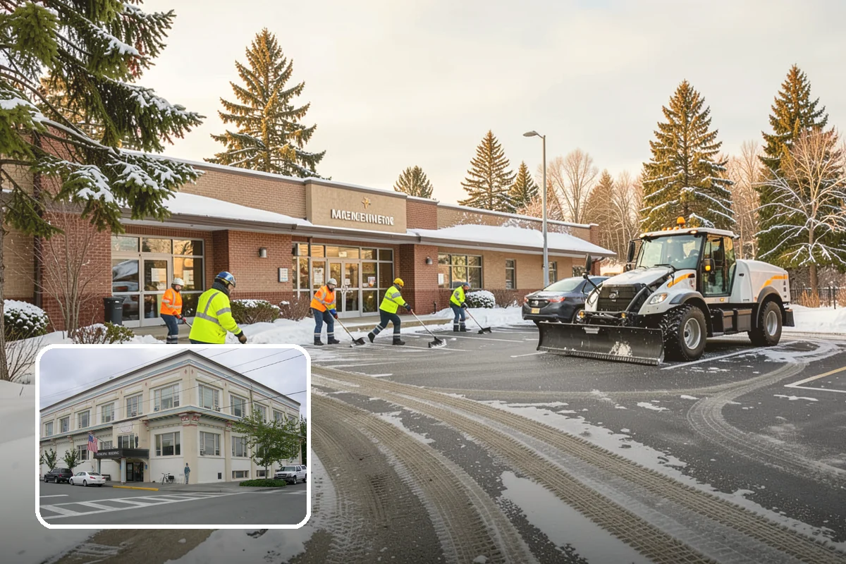 Church Parking Lot Snow Removal in Anacortes, Skagit County, WA - Congregations arrive to a cleared lot for weekend and holiday services