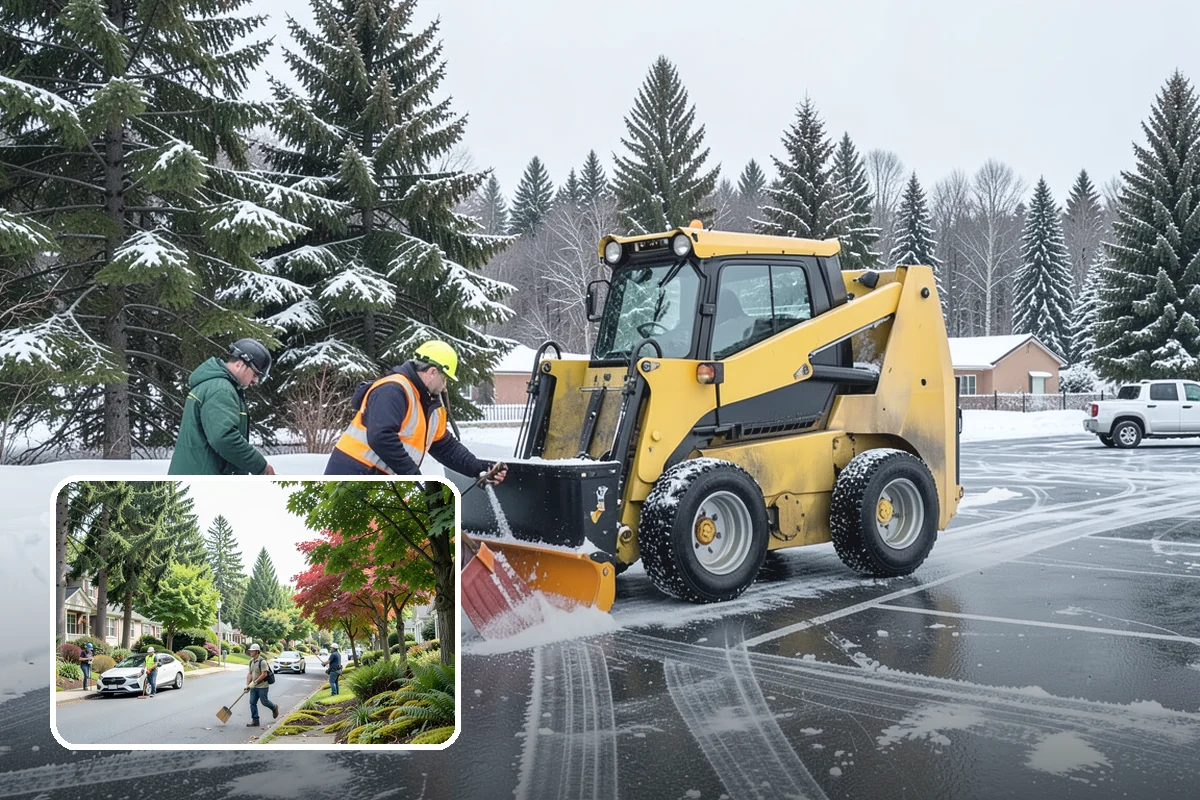 Church Parking Lot Snow Removal in Beaux Arts Village, King County, WA - Congregations arrive to a cleared lot for weekend and holiday services