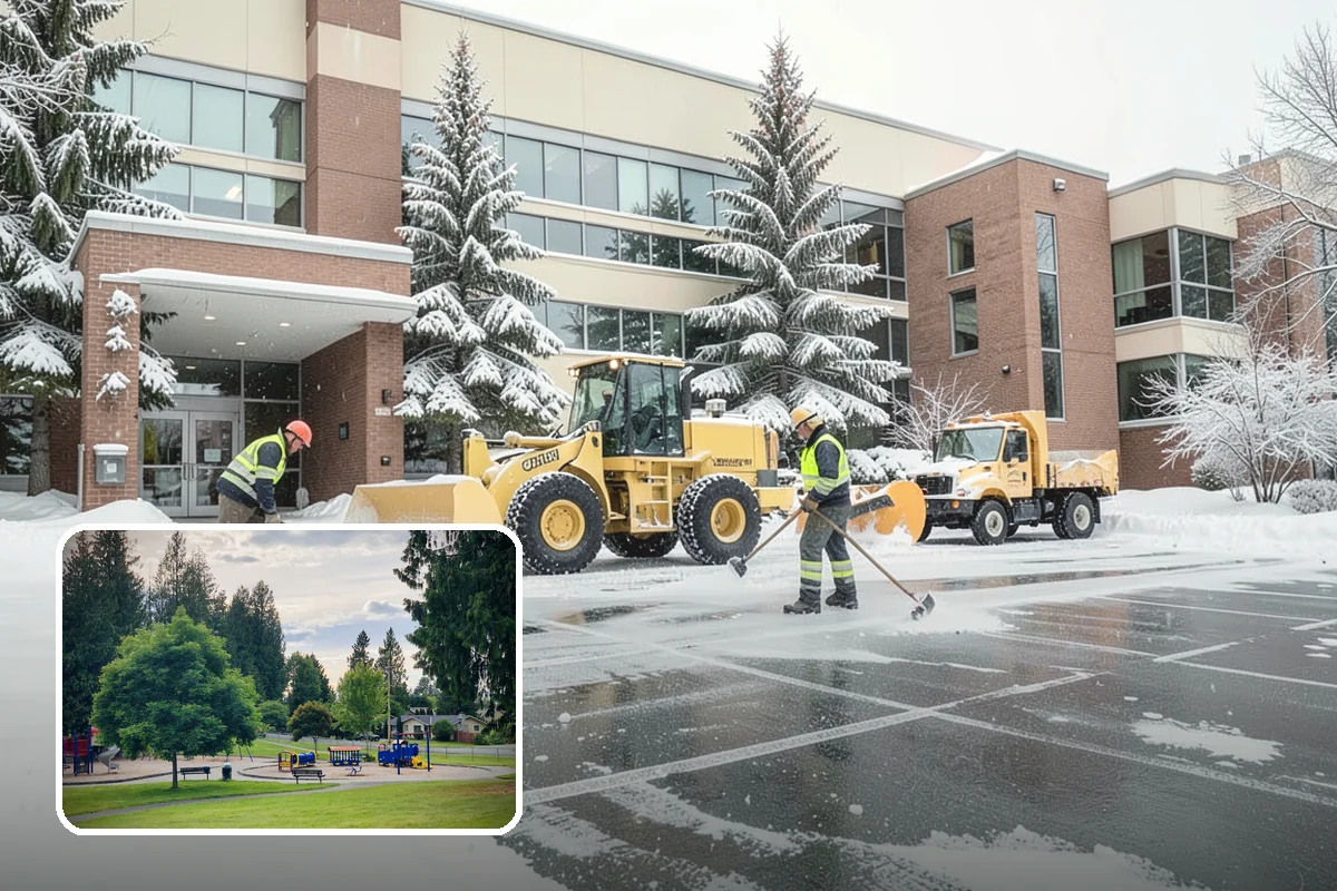 Church Parking Lot Snow Removal in Bonney Lake, Pierce County, WA - Congregations arrive to a cleared lot for weekend and holiday services