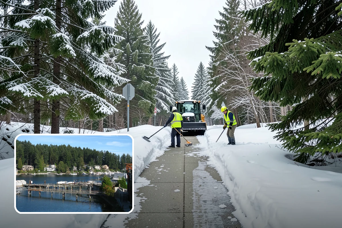 Church Parking Lot Snow Removal in Gig Harbor, Pierce County, WA - Congregations arrive to a cleared lot for weekend and holiday services