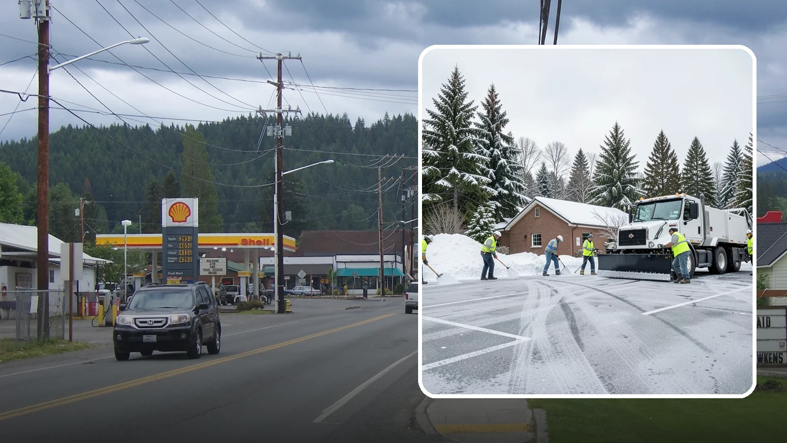 Church Parking Lot Snow Removal in Granite Falls, Snohomish County, WA - We clear church lots ahead of weekend services so Western Washington congregations gather safely in winter.