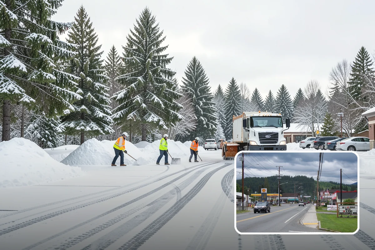 Church Parking Lot Snow Removal in Granite Falls, Snohomish County, WA - Congregations arrive to a cleared lot for weekend and holiday services