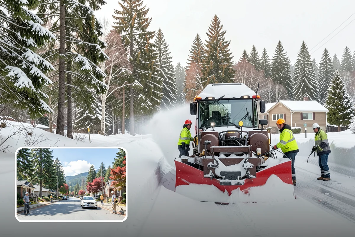 Church Parking Lot Snow Removal in Hunts Point, King County, WA - Congregations arrive to a cleared lot for weekend and holiday services