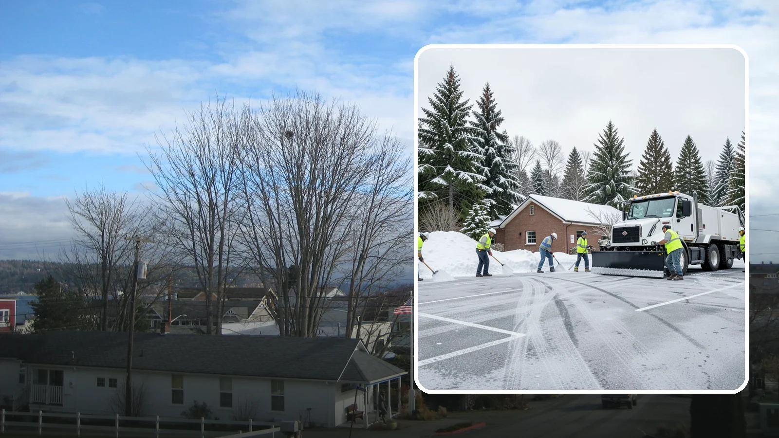 Church Parking Lot Snow Removal in Langley, Island County, WA - We clear church lots ahead of weekend services so Western Washington congregations gather safely in winter.