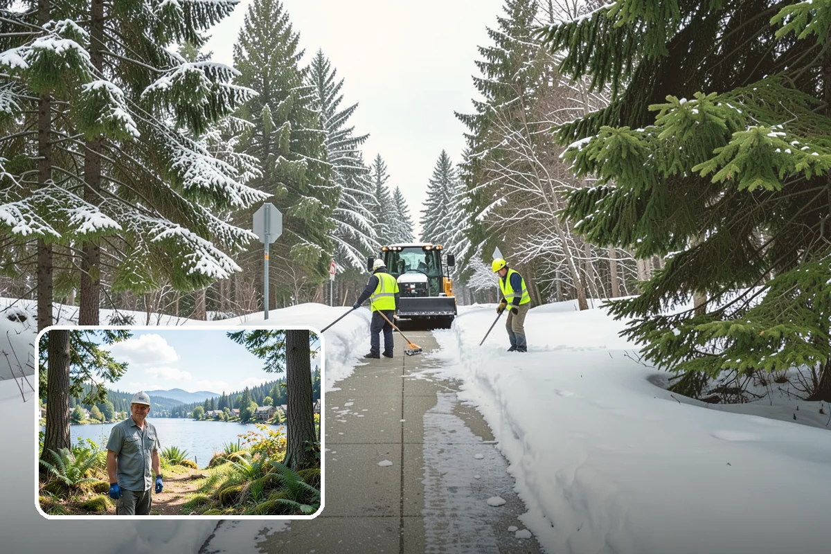 Church Parking Lot Snow Removal in Milton, King County, WA - Congregations arrive to a cleared lot for weekend and holiday services