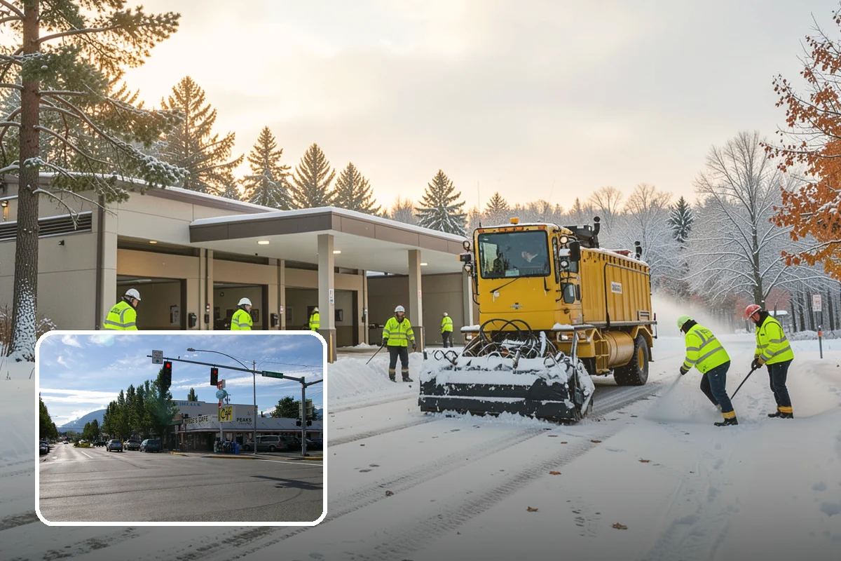 Church Parking Lot Snow Removal in North Bend, King County, WA - Congregations arrive to a cleared lot for weekend and holiday services
