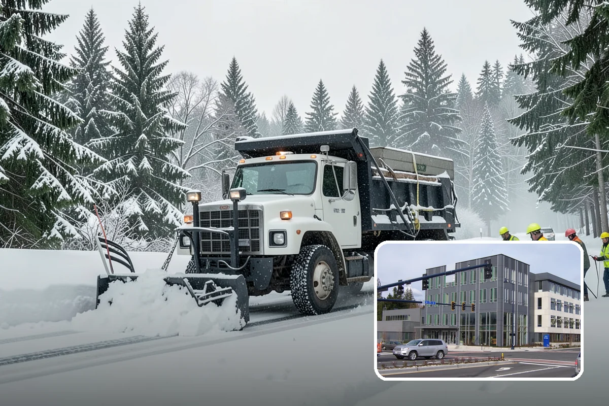 Church Parking Lot Snow Removal in Shoreline, King County, WA - Congregations arrive to a cleared lot for weekend and holiday services