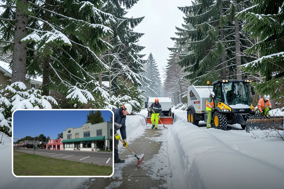 Church Parking Lot Snow Removal in Snoqualmie, King County, WA - Congregations arrive to a cleared lot for weekend and holiday services