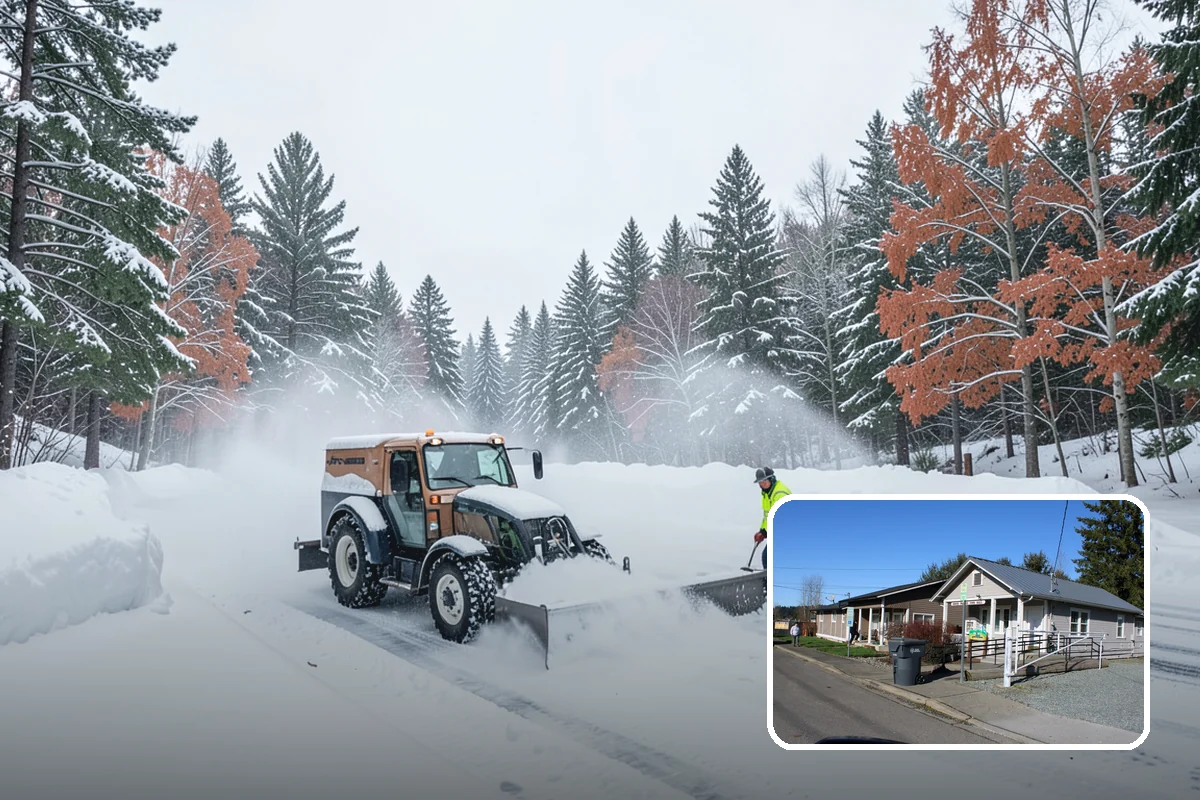 Church Parking Lot Snow Removal in South Prairie, Pierce County, WA - Congregations arrive to a cleared lot for weekend and holiday services