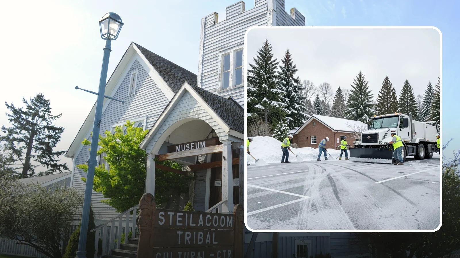 Church Parking Lot Snow Removal in Steilacoom, Pierce County, WA - We clear church lots ahead of weekend services so Western Washington congregations gather safely in winter.