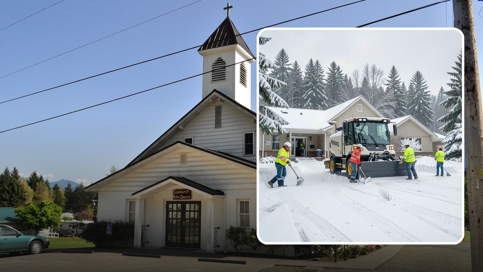 Church Property Snow Removal in Concrete, Skagit County, WA - We clear church properties for services and events, keeping lots and entrances safe for congregations of all ages.