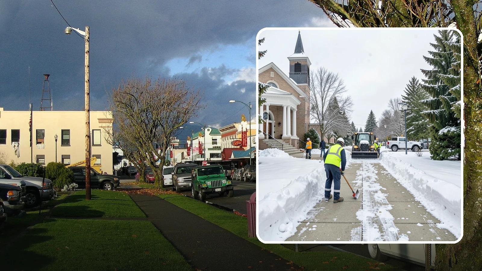 Church Sidewalk Clearing in Arlington, Snohomish County, WA - Congregation-focused sidewalk clearing for Western Washington churches, keeping entry plazas and walks safe for services...