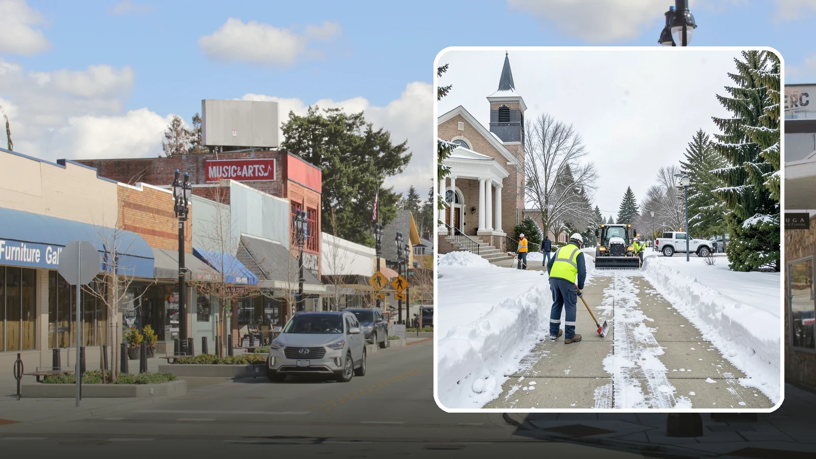 Church Sidewalk Clearing in Bothell, King County, WA - Congregation-focused sidewalk clearing for Western Washington churches, keeping entry plazas and walks safe for services...
